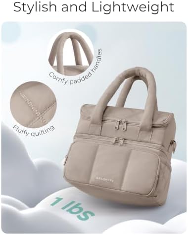BAGSMART Lunch Bag Women, Double Deck Insulated Lunch Box, Camel