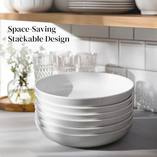 DOWAN 8.5" Pasta Bowls, 32oz Salad Bowls Set of 6, Natural White
