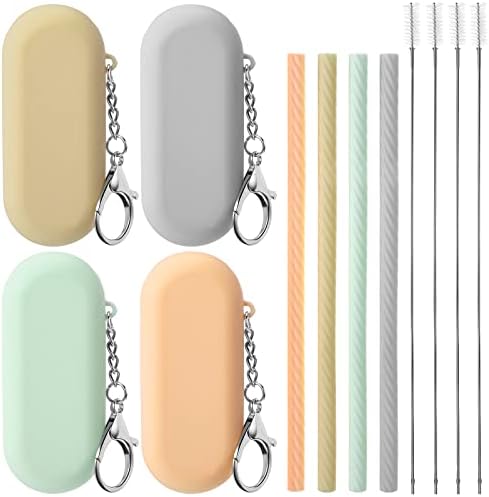 Meanplan 4 Sets Reusable Travel Straws, Silicone Travel Straws for