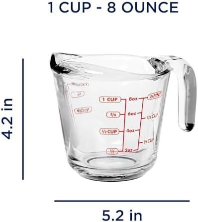 (2 Pack) 1-Cup Glass Measuring Cup, 8 Oz Tempered Glass