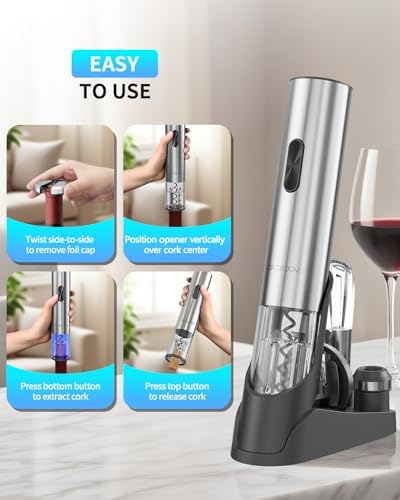 CIRCLE JOY Electric Wine Opener 7-in-1 Stainless Steel Rechargeable