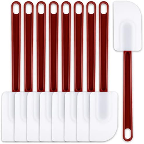 Dandat 9 Pcs Silicone Rubber Spatula, Deep Red and White, 10 Inch