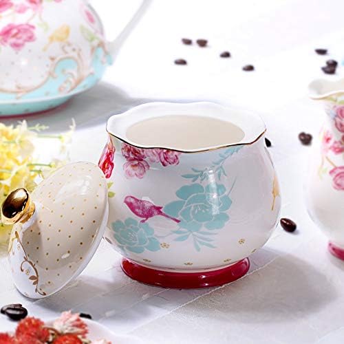 Sugar and Creamer Set for Coffee and Tea Red Floral Painted Classic