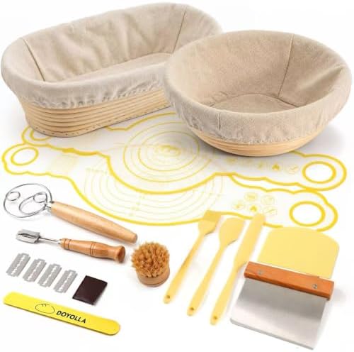 DOYOLLA Bread Proofing Baskets Set, 10 Inch Oval & 8.5 Inch Round