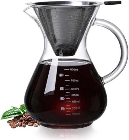 34oz Pour Over Coffee Maker with Stainless Steel Filter, Thickened