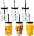 TOPZEA 6 Pack Mason Jars Mugs, 16 oz Glass Skull Mason Drinking Mugs
