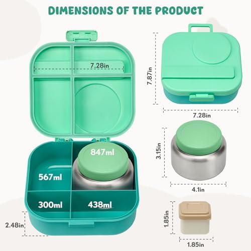 BOSEDSANG Bento Lunch Box with 12oz Soup Thermo,4 Compartments Lunch