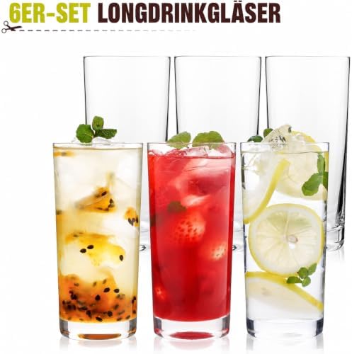 Highball Glasses Set of 6, 16oz Tall Drinking Glasses, Water Glass