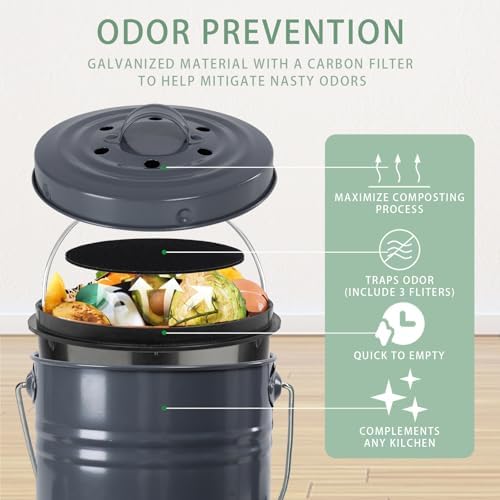 Vipush Grey Countertop Compost Bin with Lid