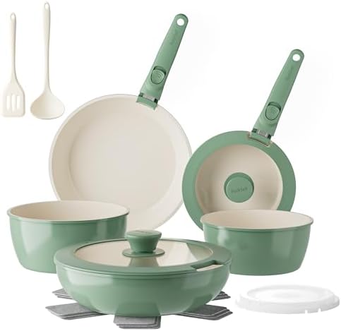 Redchef 16Pcs Ceramic Pans and Pots Set, Nonstick Cookware Set Non