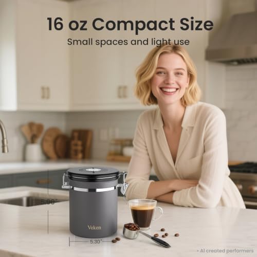 Veken Coffee Canister, Airtight Stainless Steel Food Storage