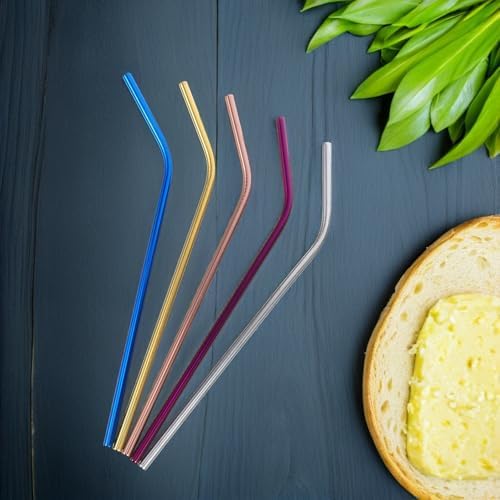 Reusable Steel Drinking Straws Set with Brush, Straight Curved Design