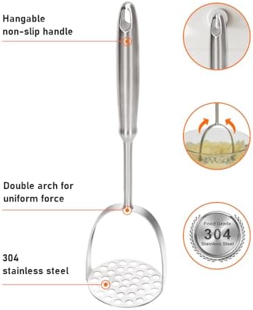 Brigii Potato Masher, Uncoated Stainless Steel Potato Press, One-Piece