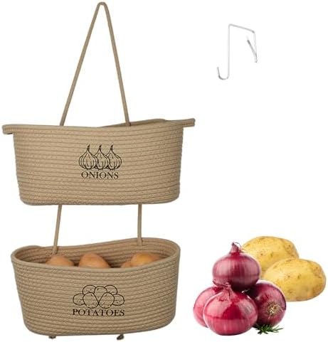 2-Tier Potato and Onion Storage, Hanging Vegetable Baskets for