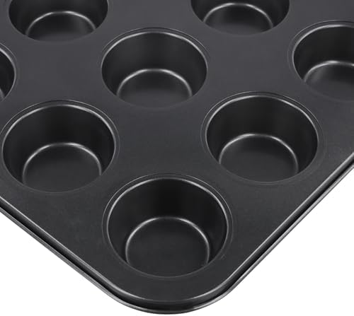 12-Cup Muffin Pan, Non-Stick Cupcake Baking Tin, 4 Pack Carbon Steel