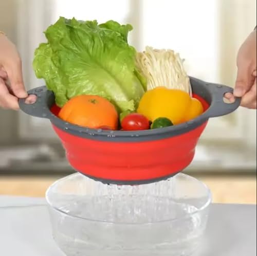 Collapsible Colander Set of 4-2 Red + 2 Blue Silicone Foldable