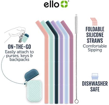Ello Impact Pack of Reusable Silicone Straws with Fold & Store Carry