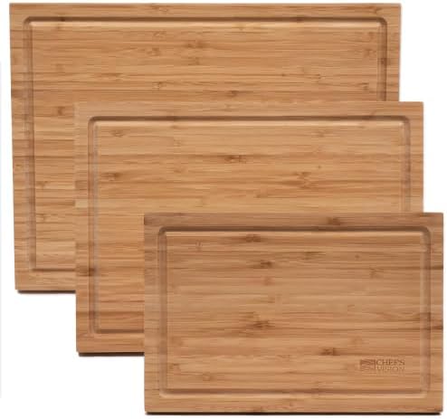 Chef's Vision Bamboo Cutting Board 3-Piece Kitchen Set, 0.8-Inch Thick
