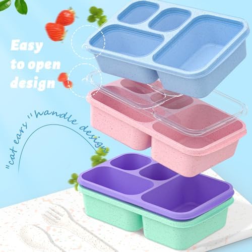 Bento Box 4-Pack 5-Compartment Meal Prep Containers, BPA-Free Plastic