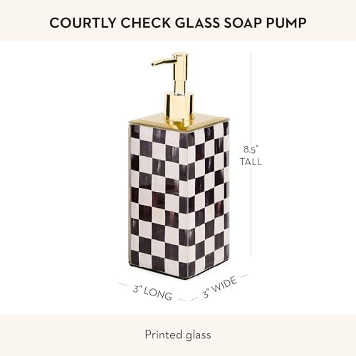 MACKENZIE-CHILDS Glass Soap Pump, Black-and-White Courtly Check
