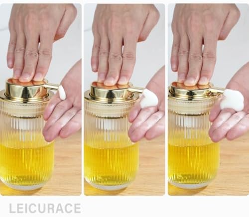 Glass Foam Soap Dispenser, Refillable Foaming Dispenser with Gold
