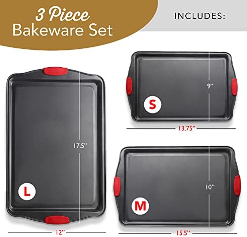 Eatex Nonstick Baking Sheet Set, 3-Piece Baking Pans Set with Silicone