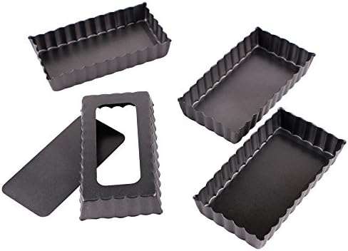 Webake 4 Pack Mini Tart Pans with Removable Bottom, Rectangular Baking