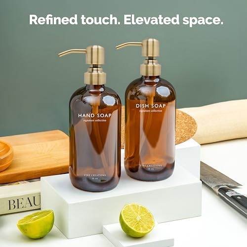 Vine Creations Amber Glass Soap Dispenser Set, 16 oz