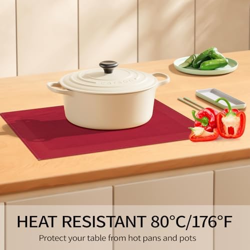Red Placemats Set of 4, 12x18 Inch Faux Linen Table Mats