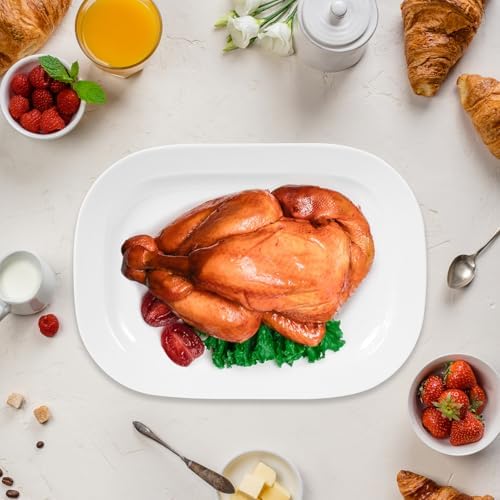 2 Pack Extra Large 17.5 Inch White Serving Trays,Reusable Melamine
