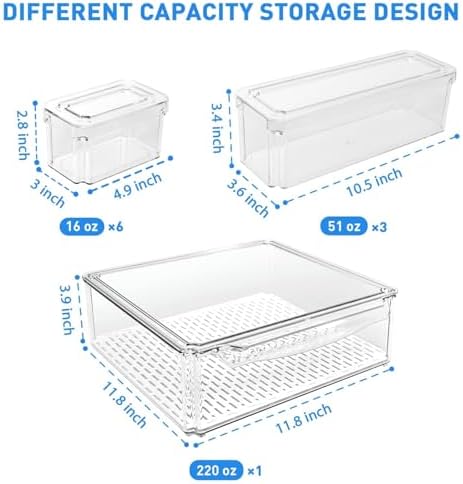 POMEAT 10 Pack Fridge Organizer, Stackable Refrigerator Organizer Bins with Lids, Produce Fruit Storage Containers for Storage Clear for Food, Drinks, Vegetable Storage