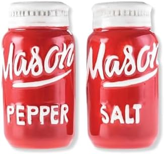 Mason Jar Red Salt and Pepper Shakers Set - Small and Cute Ceramic