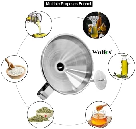 Stainless Steel Funnel, Walfos 3 Pack Kitchen Funnel with 2 Removable