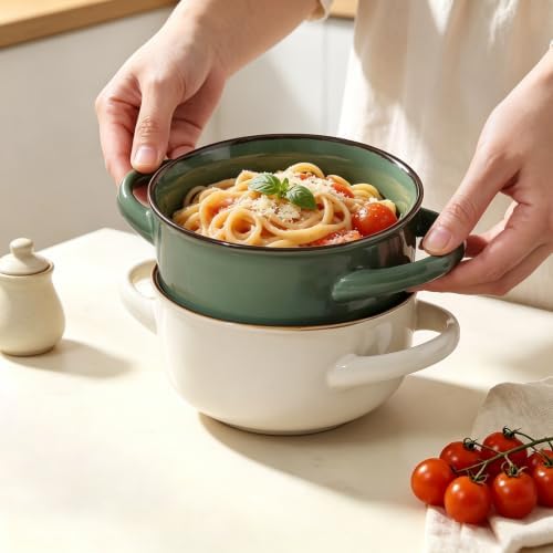 MONITO Ceramic Salad Bowl with Handles, 28 oz French Onion Soup Bowls