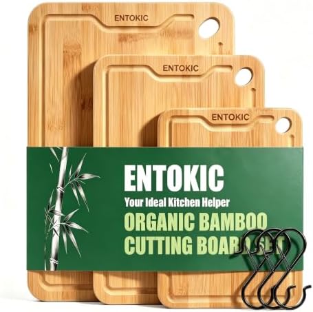 Natural Bamboo Cutting Board Set of 3 for Kitchen, Wood Chopping
