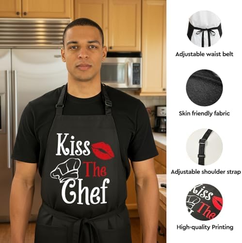 Kiss the Chef Apron Gifts for Men,Adjustable Grilling Cooking Aprons