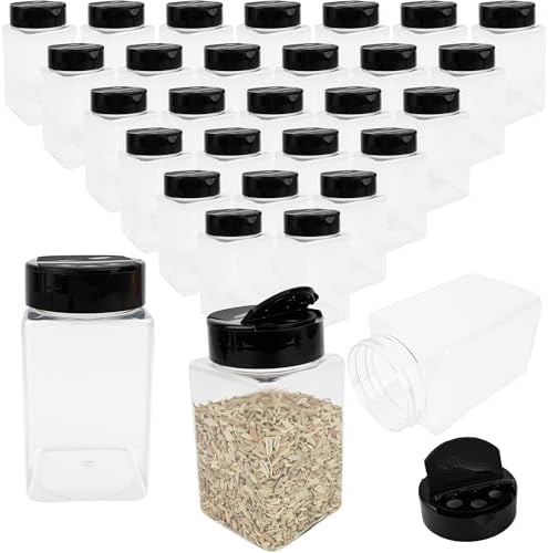 30 Pack 9 oz Plastic Spice Jars with Shaker/Pourer Lids Clear Empty