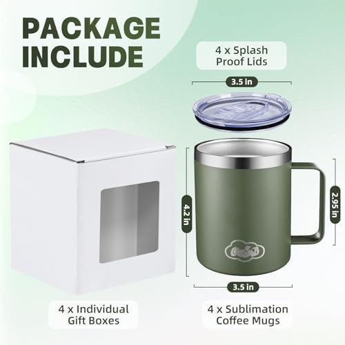 12oz Insulated Coffee Mug with Handle, Stainless Steel Wide Mouth
