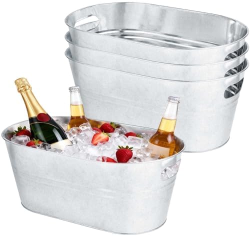 OBTANIM 3 Pack 4 Gallon Galvanized Ice Buckets Metal Champagne Drink