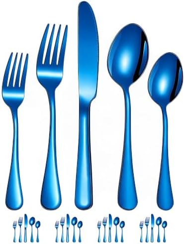 Blue Silverware Set for 4, 20-Piece Stainless Steel Flatware Set