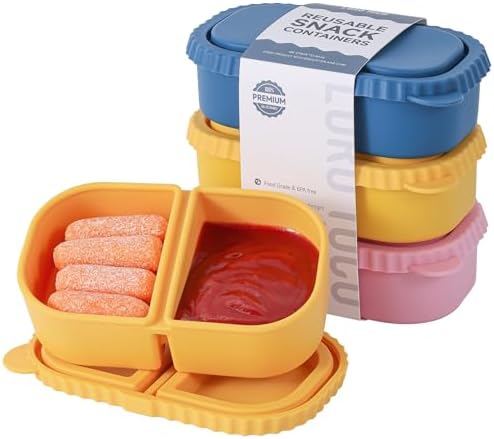 3 Pack Silicone Reusable Snack Containers with Lids - 8 oz Double