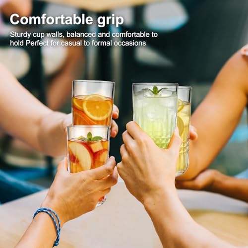 Highball Glasses Set of 6, 12oz Crystal Drinking Glasses, Lead-free