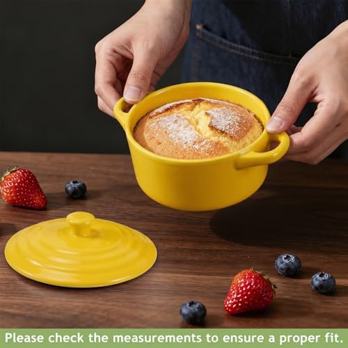 4 Pack Mini Cocotte Set, 16 oz Individual Baking Ramekins, Yellow