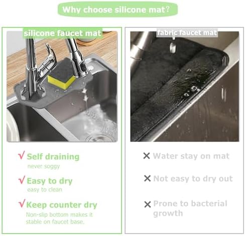 Silicone Draining Mat for Kitchen Sink, Sink Splash Guard, 9.6′′