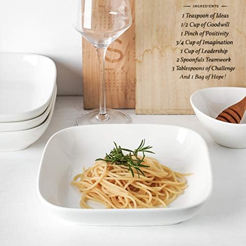 Selamica Porcelain 8-inch Square Dinner Plates, Pasta Salad Bowls, Set