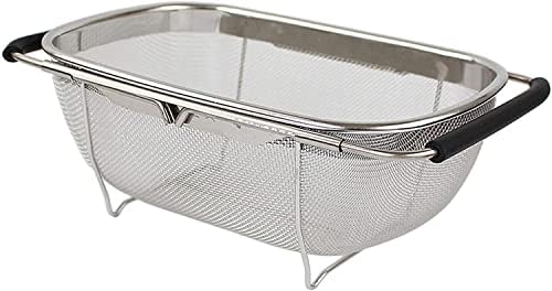 Stainless Steel Oval Fine Mesh Colander Strainer, Rubber Grip Handle