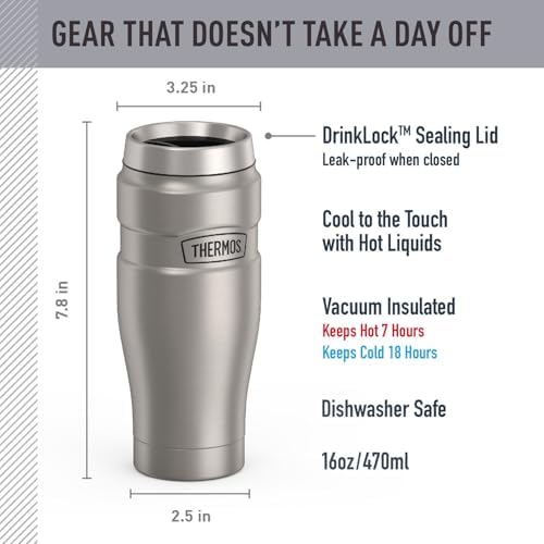 THERMOS Stainless King Vacuum-Insulated Travel Tumbler, 16 Ounce