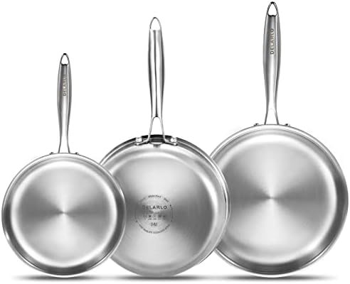 DELARLO Tri-Ply Stainless Steel Frying Pan Set 8”/10”/12”kitchen
