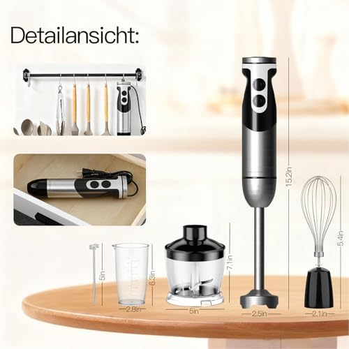 MegaWise Blender Handheld 12-Speed Stainless Steel Electric Hand