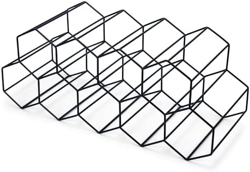 NAT & Jules Honeycomb Black Iron Metal Tabletop Wine Rack, Large